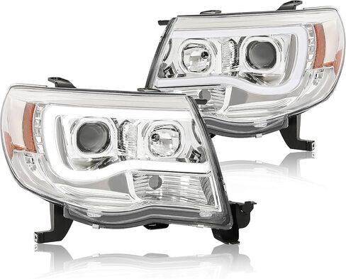 المصابيح الأمامية لمجلة الكوافو LED متوافقة مع 2005-2011 Toyota Tacoma DRL LED شريط الأنبوب الشريط مع السائق ومصابيح الهالوجين وعدسة جانب الركاب واضحة وإسكان أسود in Saudi Arabia