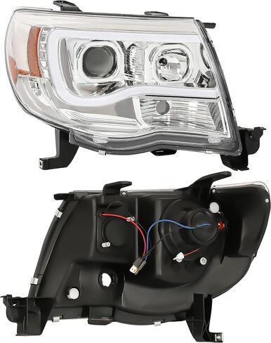 المصابيح الأمامية لمجلة الكوافو LED متوافقة مع 2005-2011 Toyota Tacoma DRL LED شريط الأنبوب الشريط مع السائق ومصابيح الهالوجين وعدسة جانب الركاب واضحة وإسكان أسود in Saudi Arabia