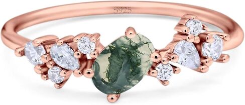Omranii Art Deco Oval Natural Green Moss Agate Vintage Style Cluster CZ خواتم الزفاف للنساء 925 هدايا الفضة الاسترليني لها in Kuwait