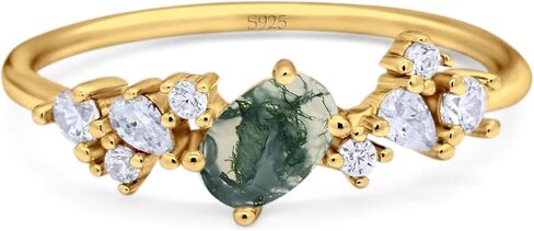 Omranii Art Deco Oval Natural Green Moss Agate Vintage Style Cluster CZ خواتم الزفاف للنساء 925 هدايا الفضة الاسترليني لها in Kuwait