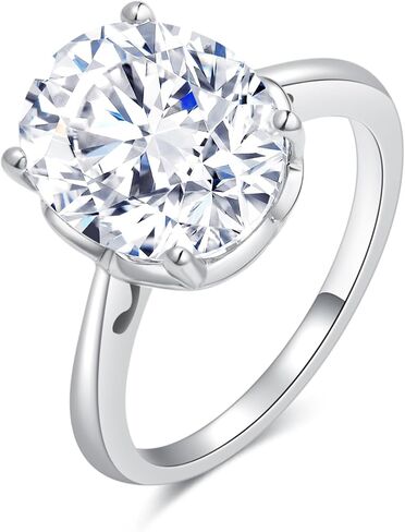 خاتم خطوبة Zirconia solitaire المتألقة للنساء ، 925 الفضة الاسترليني و 18 كيلوايت من الذهب الأبيض المطحون ، وعد الزفاف المقطوع بحجم 4.5-10 in Saudi Arabia