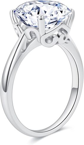 خاتم خطوبة Zirconia solitaire المتألقة للنساء ، 925 الفضة الاسترليني و 18 كيلوايت من الذهب الأبيض المطحون ، وعد الزفاف المقطوع بحجم 4.5-10 in Saudi Arabia