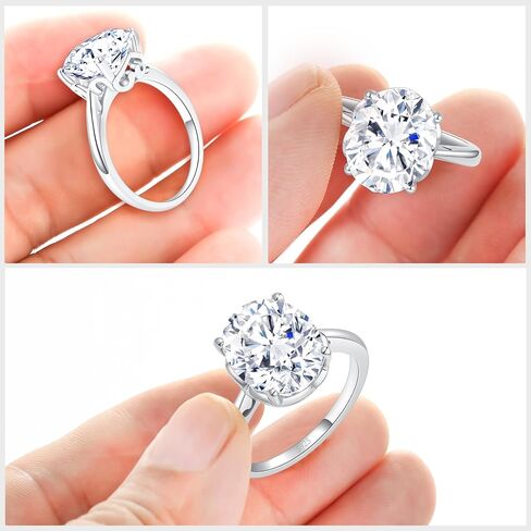 خاتم خطوبة Zirconia solitaire المتألقة للنساء ، 925 الفضة الاسترليني و 18 كيلوايت من الذهب الأبيض المطحون ، وعد الزفاف المقطوع بحجم 4.5-10 in Saudi Arabia