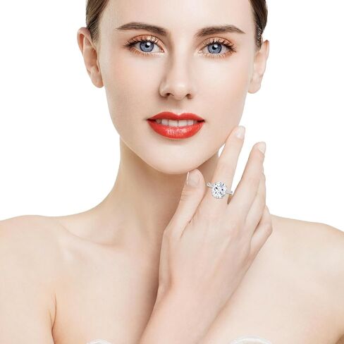 خاتم خطوبة Zirconia solitaire المتألقة للنساء ، 925 الفضة الاسترليني و 18 كيلوايت من الذهب الأبيض المطحون ، وعد الزفاف المقطوع بحجم 4.5-10 in Saudi Arabia