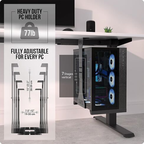 Heavy Duty Under Desk PC Holder – Up to 77 lbs Load Capacity - Adjustable Computer Tower Holder - Under Desk Computer Mount (White) in Saudi Arabia