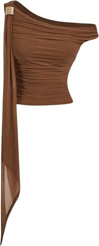 Verdusa Women's Sleeveless One Off Shoulder Asymmetrical Ruched Trendy Going Out Fitted Cropped Tops in Saudi Arabia