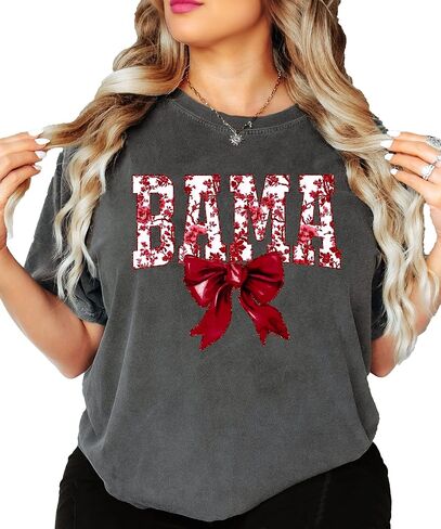 Bama Red Floral Bow Shirt for Women & Teens Trendy Alabama School Sports Fan Tee in Saudi Arabia