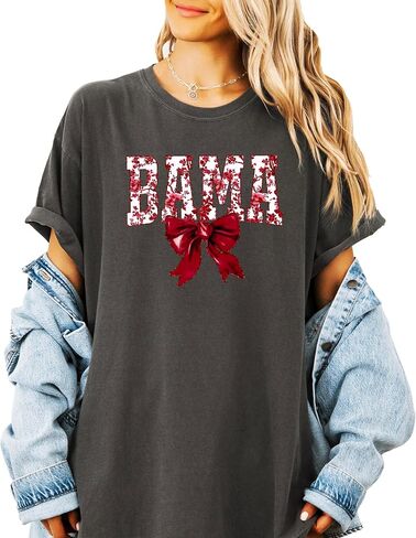 Bama Red Floral Bow Shirt for Women & Teens Trendy Alabama School Sports Fan Tee in Saudi Arabia