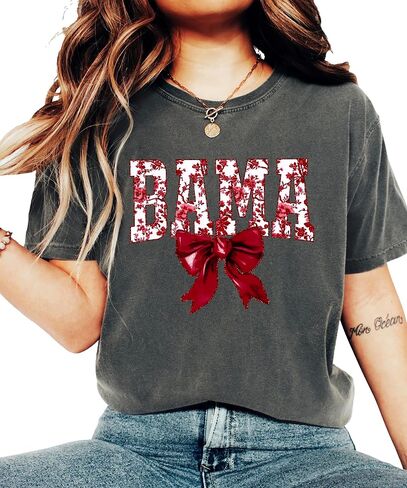 Bama Red Floral Bow Shirt for Women & Teens Trendy Alabama School Sports Fan Tee in Saudi Arabia