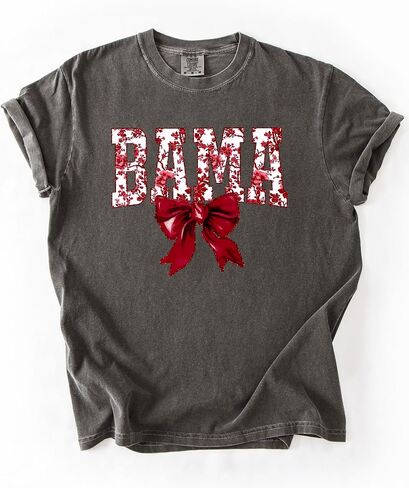 Bama Red Floral Bow Shirt for Women & Teens Trendy Alabama School Sports Fan Tee in Saudi Arabia