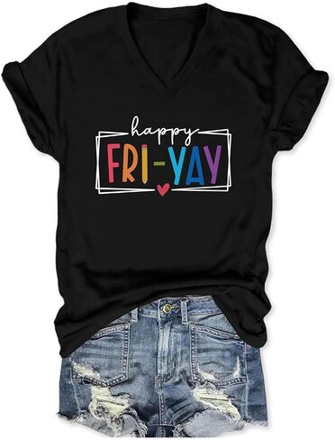 Teacher Shirts Women Happy Friday Shirt Teacher Friyay T-Shirt Teacher Appreciation Graphic Tees Funny Weekend Tops in Saudi Arabia