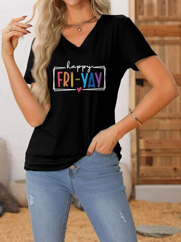 Teacher Shirts Women Happy Friday Shirt Teacher Friyay T-Shirt Teacher Appreciation Graphic Tees Funny Weekend Tops in Saudi Arabia