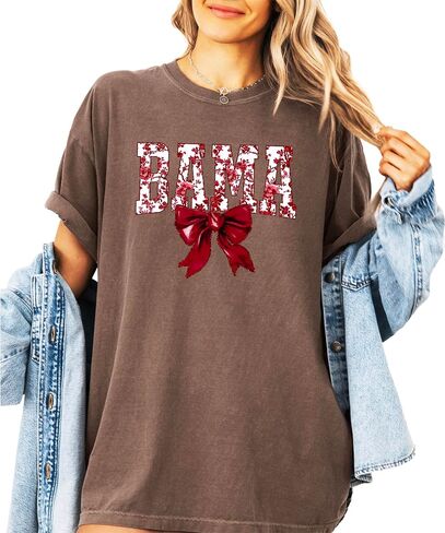 Bama Red Floral Bow Shirt for Women & Teens Trendy Alabama School Sports Fan Tee in Saudi Arabia
