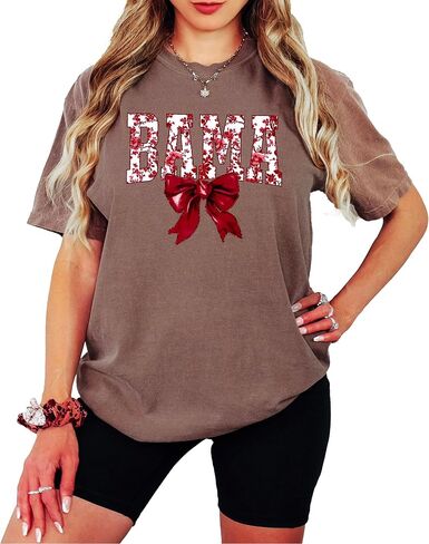 Bama Red Floral Bow Shirt for Women & Teens Trendy Alabama School Sports Fan Tee in Saudi Arabia