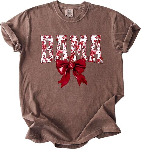 Bama Red Floral Bow Shirt for Women & Teens Trendy Alabama School Sports Fan Tee in Saudi Arabia