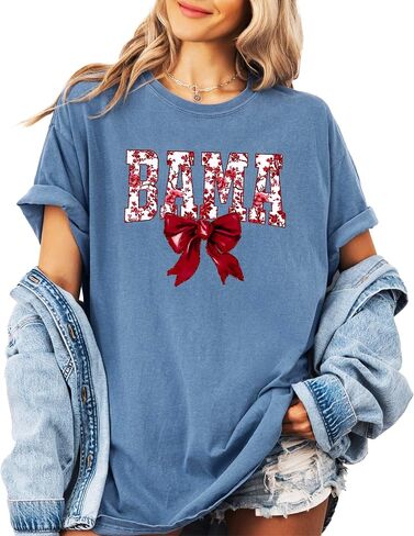 Bama Red Floral Bow Shirt for Women & Teens Trendy Alabama School Sports Fan Tee in Saudi Arabia