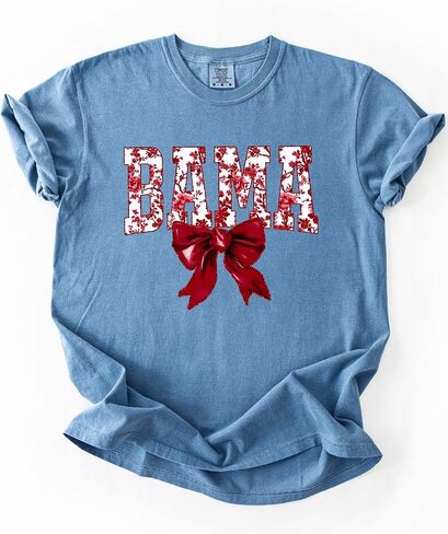 Bama Red Floral Bow Shirt for Women & Teens Trendy Alabama School Sports Fan Tee in Saudi Arabia