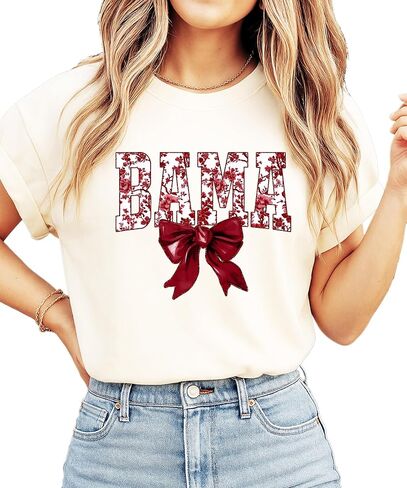 Bama Red Floral Bow Shirt for Women & Teens Trendy Alabama School Sports Fan Tee in Saudi Arabia