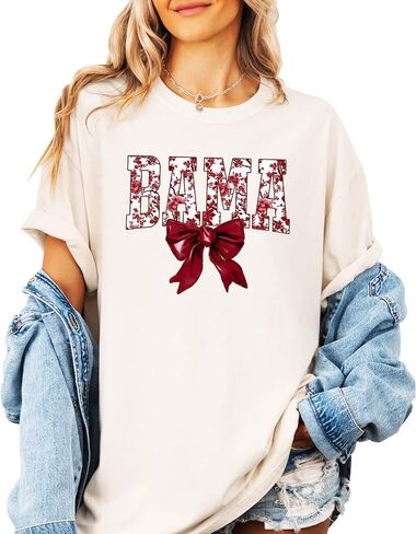 Bama Red Floral Bow Shirt for Women & Teens Trendy Alabama School Sports Fan Tee in Saudi Arabia