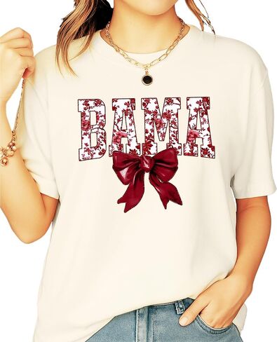 Bama Red Floral Bow Shirt for Women & Teens Trendy Alabama School Sports Fan Tee in Saudi Arabia