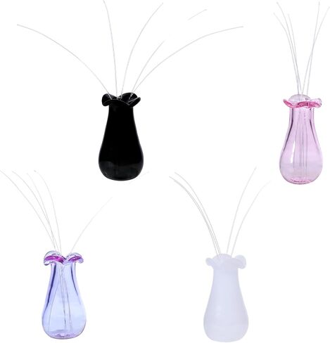 4Pcs Tiny Vases for Cat Whisker Vase Mini Flower Vase for Cat Whisker Micro Miniature Small Glass Vases Decor Micro Landscape Ornament (White, Pink, Purple, Black) in Saudi Arabia