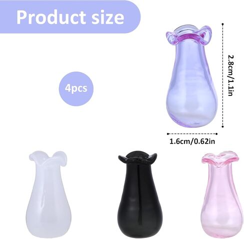 4Pcs Tiny Vases for Cat Whisker Vase Mini Flower Vase for Cat Whisker Micro Miniature Small Glass Vases Decor Micro Landscape Ornament (White, Pink, Purple, Black) in Saudi Arabia