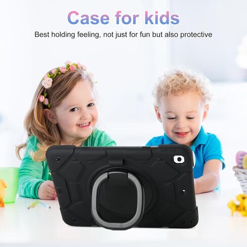 for iPad 9th/8th/7th Generation Case(2021/2020/2019),360°Rotating Handle Stand with[ Pencil Holder&Shoulder Strap] Heavy Duty Shockproof Kids Cover for iPad 10.2 inch (Black) in Kuwait