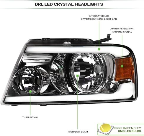 7422444251207 متوافق مع 2004-2008 Ford F150 / 2006-2008 Lincoln Mark LT Swearback LED BAR الأسود الإسكان مع العاكس العنبر in Kuwait