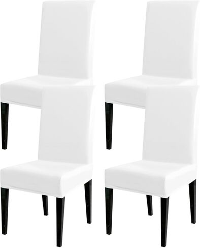 Rakila 4PC Solid Stretch Washable PU Leather Chair Covers, Waterproof Soft Removable Chair Seat Protector for Dining Kitchen, Khaki in Kuwait