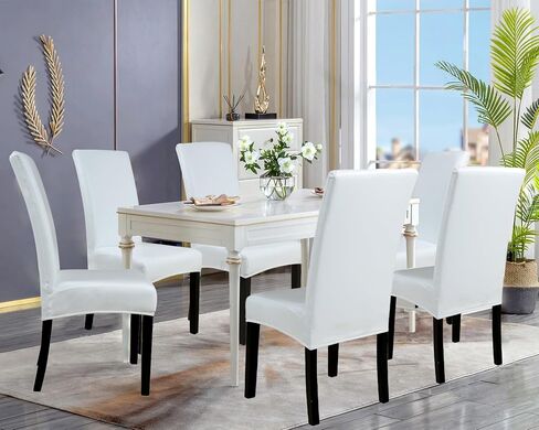 Rakila 4PC Solid Stretch Washable PU Leather Chair Covers, Waterproof Soft Removable Chair Seat Protector for Dining Kitchen, Khaki in Kuwait