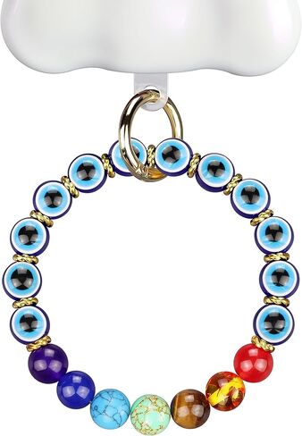 Evil Eye Phone Charms Lanyard Wristlet Strap Chakra Phone Case Chain Beaded Bracelet Keychain for Women (Pink Jasper) in Saudi Arabia