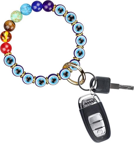 Evil Eye Phone Charms Lanyard Wristlet Strap Chakra Phone Case Chain Beaded Bracelet Keychain for Women (Pink Jasper) in Saudi Arabia