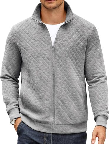 COOFANDY Mens Zip Up Sweatshirt Mock Neck Quilted Jacket Casual Lightweight Sweater Jackets with Pocket in Saudi Arabia