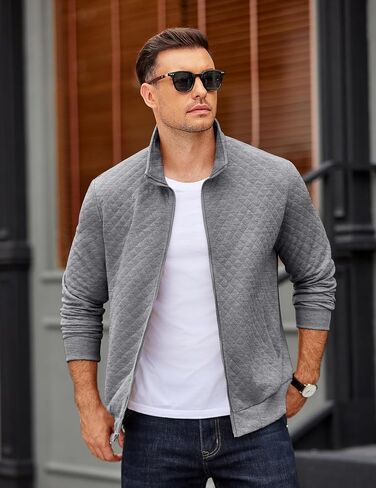 COOFANDY Mens Zip Up Sweatshirt Mock Neck Quilted Jacket Casual Lightweight Sweater Jackets with Pocket in Saudi Arabia
