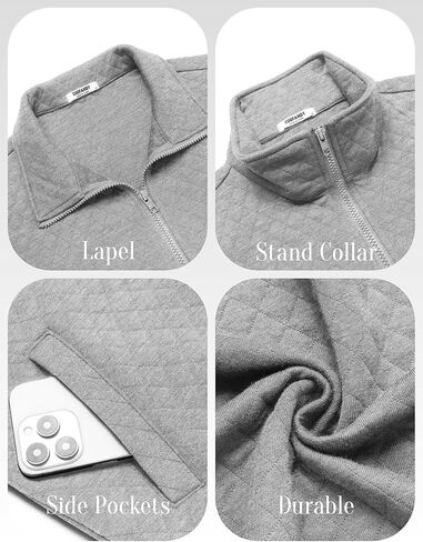COOFANDY Mens Zip Up Sweatshirt Mock Neck Quilted Jacket Casual Lightweight Sweater Jackets with Pocket in Saudi Arabia
