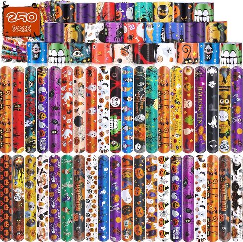 144 PCS Halloween Slap Bracelets Halloween Party Favors Supplies for Kids-108 Different Designs Bracelets Bulk for Halloween Decorations Halloween Treat Toys Bag Stuffers Gift for Kids Girls Boys in Kuwait