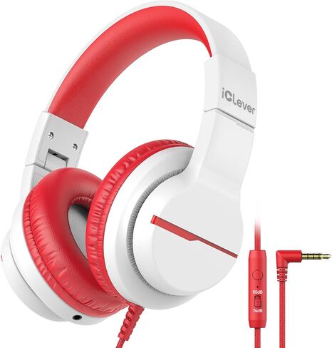 iClever HS19 Kids Headphones with Microphone for School, Volume Limiter 85/94dB, Over-Ear Girls Boys Headphones for Kids with Shareport, Foldable Wired Headphones for iPad/Travel (Black) in Saudi Arabia
