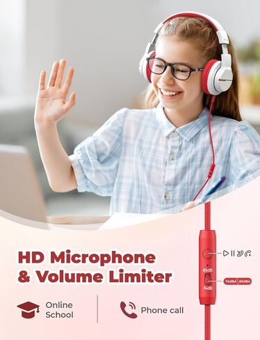 iClever HS19 Kids Headphones with Microphone for School, Volume Limiter 85/94dB, Over-Ear Girls Boys Headphones for Kids with Shareport, Foldable Wired Headphones for iPad/Travel (Black) in Saudi Arabia