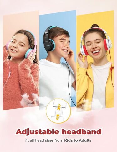 iClever HS19 Kids Headphones with Microphone for School, Volume Limiter 85/94dB, Over-Ear Girls Boys Headphones for Kids with Shareport, Foldable Wired Headphones for iPad/Travel (Black) in Saudi Arabia