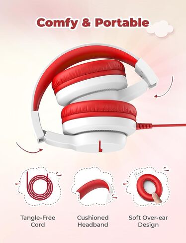 iClever HS19 Kids Headphones with Microphone for School, Volume Limiter 85/94dB, Over-Ear Girls Boys Headphones for Kids with Shareport, Foldable Wired Headphones for iPad/Travel (Black) in Saudi Arabia