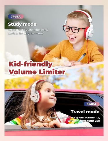 iClever HS19 Kids Headphones with Microphone for School, Volume Limiter 85/94dB, Over-Ear Girls Boys Headphones for Kids with Shareport, Foldable Wired Headphones for iPad/Travel (Black) in Saudi Arabia
