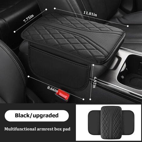 Car Center Console Cover, Leather Vehicle Armrest Box Pad with 2 Storage Bags, Automotive Interior Arm Rest Cushion Protector Accessories, Universal for SUV Sedan Truck (Black) in Saudi Arabia