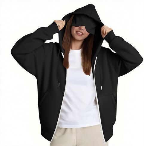 Zip Up Hoodie with Eye Mask Built In, Comfort Airplane Wearable Blanket Sweatshirt Men Women Sleep Clothes in Saudi Arabia