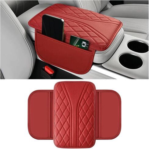 Car Center Console Cover, Leather Vehicle Armrest Box Pad with 2 Storage Bags, Automotive Interior Arm Rest Cushion Protector Accessories, Universal for SUV Sedan Truck (Black) in Saudi Arabia