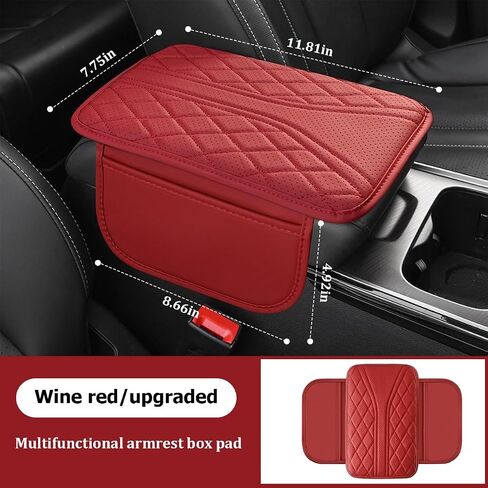 Car Center Console Cover, Leather Vehicle Armrest Box Pad with 2 Storage Bags, Automotive Interior Arm Rest Cushion Protector Accessories, Universal for SUV Sedan Truck (Black) in Saudi Arabia