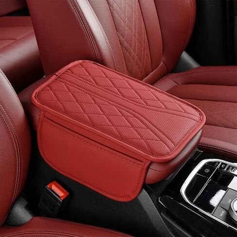 Car Center Console Cover, Leather Vehicle Armrest Box Pad with 2 Storage Bags, Automotive Interior Arm Rest Cushion Protector Accessories, Universal for SUV Sedan Truck (Black) in Saudi Arabia