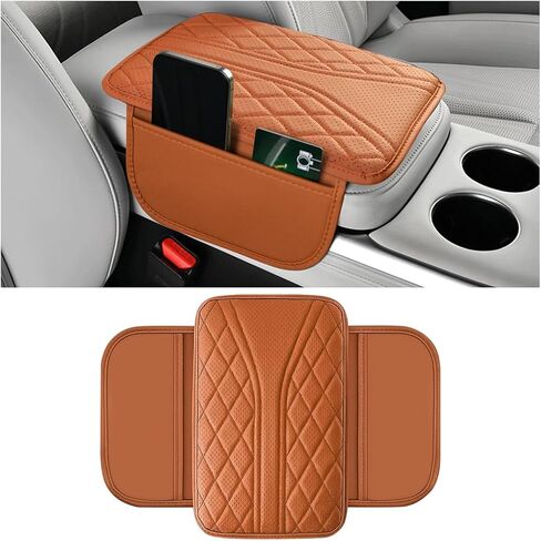 Car Center Console Cover, Leather Vehicle Armrest Box Pad with 2 Storage Bags, Automotive Interior Arm Rest Cushion Protector Accessories, Universal for SUV Sedan Truck (Black) in Saudi Arabia