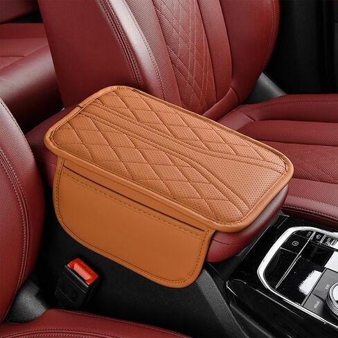 Car Center Console Cover, Leather Vehicle Armrest Box Pad with 2 Storage Bags, Automotive Interior Arm Rest Cushion Protector Accessories, Universal for SUV Sedan Truck (Black) in Saudi Arabia