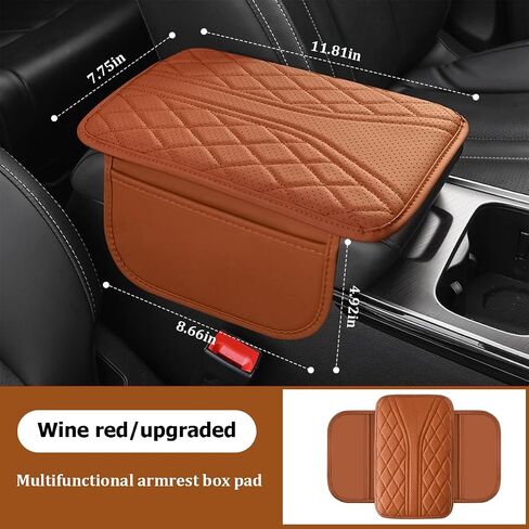 Car Center Console Cover, Leather Vehicle Armrest Box Pad with 2 Storage Bags, Automotive Interior Arm Rest Cushion Protector Accessories, Universal for SUV Sedan Truck (Black) in Saudi Arabia