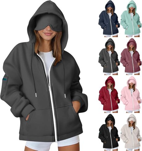 Zip Up Hoodie مع قناع العين مبني في طائرة راحة يمكن ارتداؤها من النوع الثني للبلاغ in Kuwait